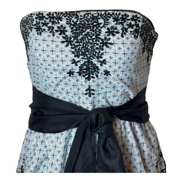 Anthropologie Moulinette Soeurs Dress Women 2 Blue Embroidered Strapless Elysian - Picture 7 of 12